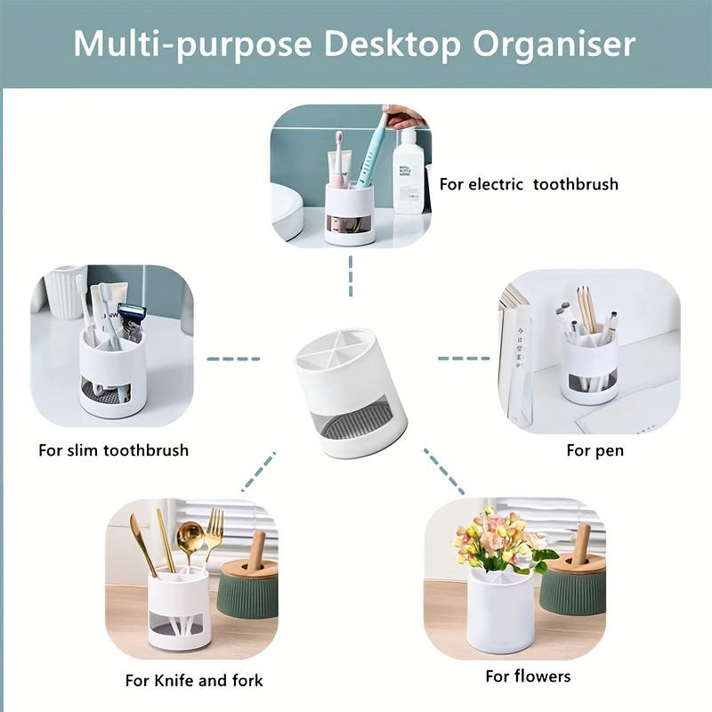 1 Stück, Multifunktionaler Badezimmer-Aufbewahrungs-Organizer, Freistehender Arbeitsplatten-Zahnputzbecher mit Abtropfschale, Zahnpasta-Halter, Rasierständer
