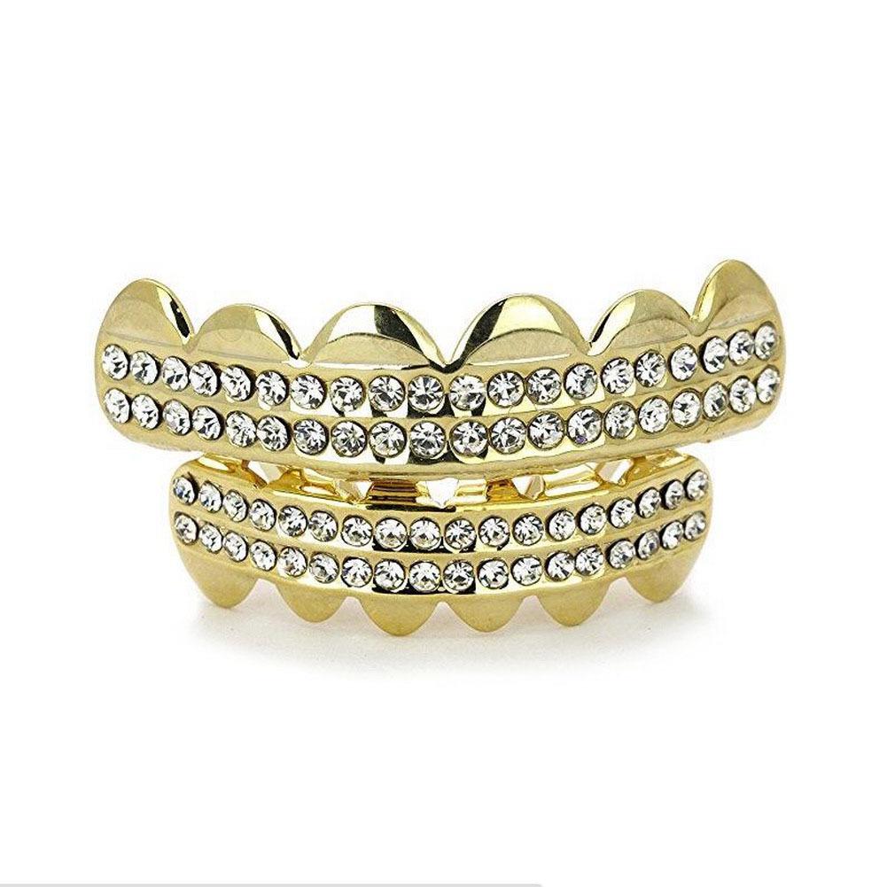 TEMU Vergoldete mit Diamanten besetzte Grillz Hip-Hop Zahnschmuck