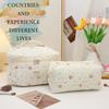 Large Capacity Quilted Floral Makeup Bag - Portable Cotton Toiletry Handbag with Cute Flower Design for Students