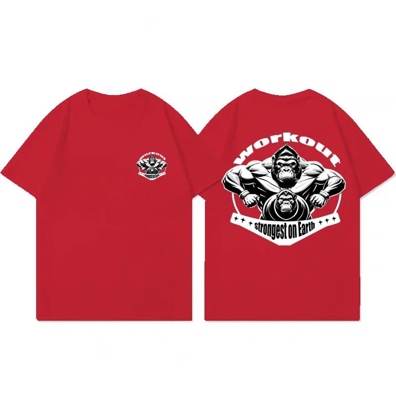 Gym Sport T Shirt Men Cotton Short Sleeve Top Man Workout Bodybuilding Tee Fashion streetwear casual loose men's clothing