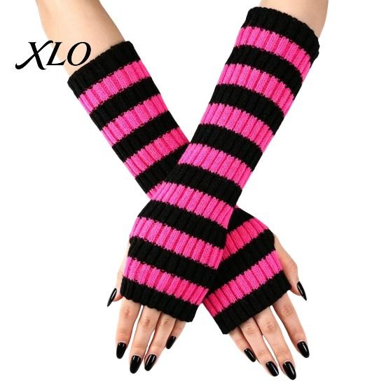 Striped Wrist Warmers Knitted Arm for Women, Fingerless Sleeves, Soft Thermal Sleeves Cold Weather Autumn Winter, Fashion Accessories Girls