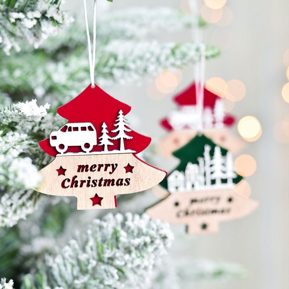 4pcs DIY Christmas Tree Wooden Pendant Handmade Christmas Hanging Decoration Children Gifts
