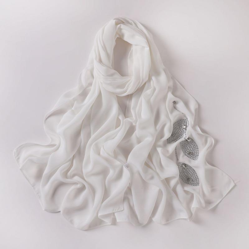 Long Silk Like Scarf Rhinestone Decor Ethnic Headscarf Non Wrinkling