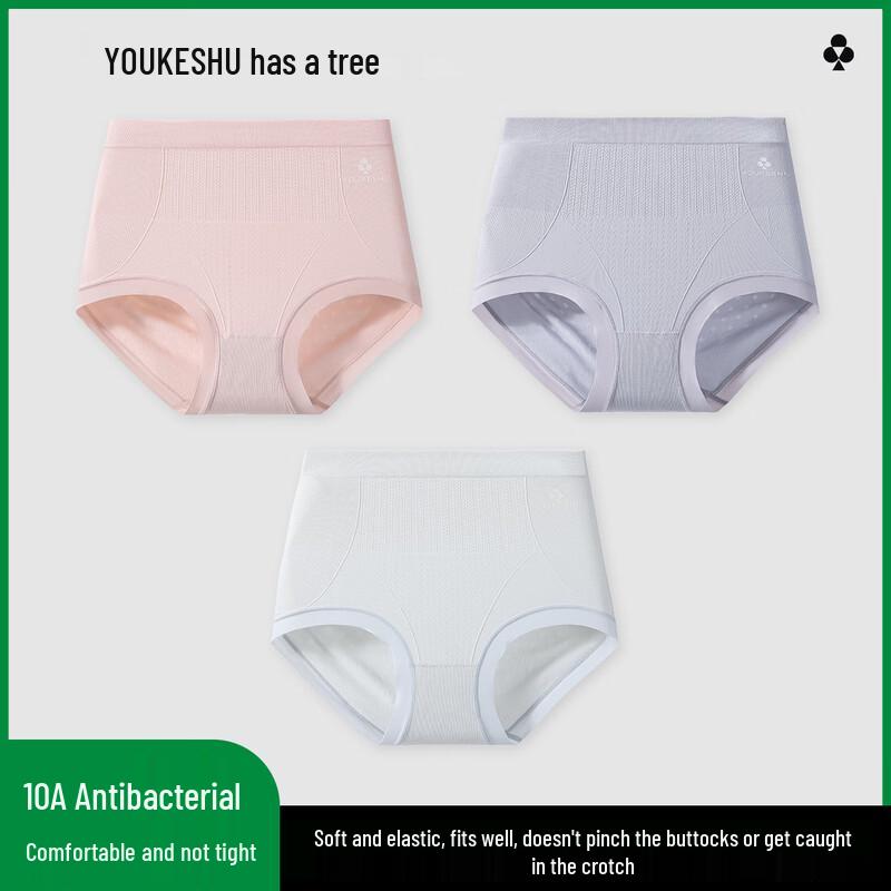 YOUKESHU Women's 10A Antibacterial Cotton Crotch Mid-High Waist Briefs (3-Pack)