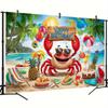 Fun Summer Beach Birthday Tapestry, Smiling Crab with Sunglasses and Beach Party Elements, Playful Kids' Wall Art