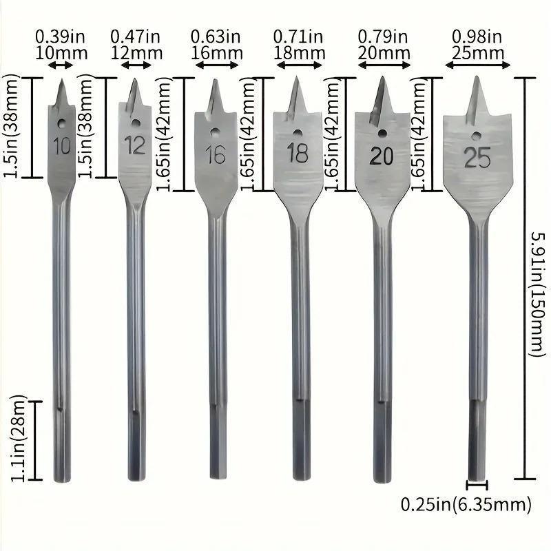 6pcs/1set Natural Color Three Pointed Flat Drill Hexagonal Handle Woodworking Hole Opener Wooden Board Drilling Bit Tool Set