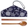 Japanese Style Cotton Linen Utensil Bag with Wooden Spoon and Chopstick Set