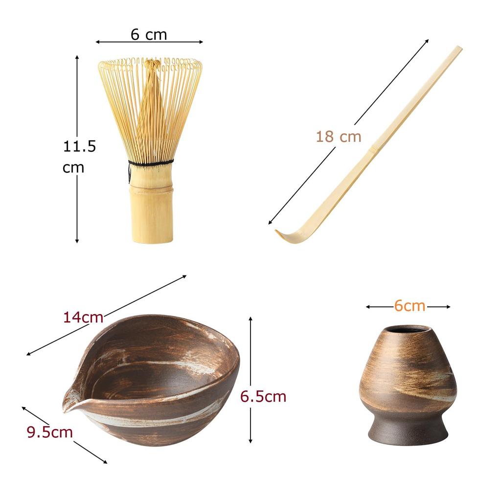 Matcha bowl set with boat tea whisk tea and tea scoop complete set of tea ceremony spout, shape, stand, 100-prong whisk, - utensils.