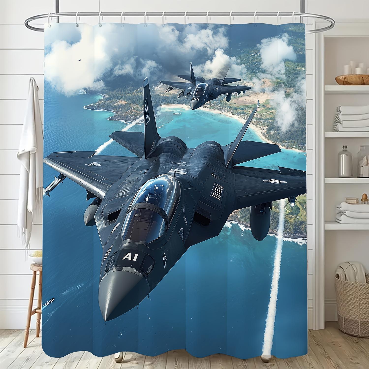 1pc Modern Anime-Style Fighter Jet Shower Curtain - Vibrant Digital Print, Durable Polyester, Machine Washable, Artistic Bathroo 90x180cm35x71in