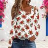 Women Plus Size White Floral Printed Asymmetric Cutout Neck Cold Shoulder Long Sleeve Fitted Top