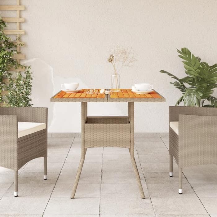 VidaXL Garden Table, Dining Table, Outdoor Patio Balcony Backyard Furniture, Beige Wicker and Wood 368133