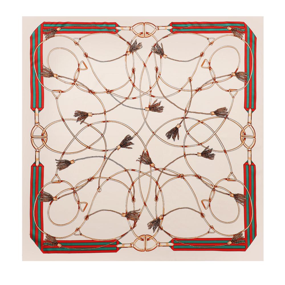 Primăvară și vară New Hundred Chain 90 * 90 Esarfă pătrată mare Esarfă de mătase Esarfă clasică de imprimare retro pentru femei Esarfă pentru cap