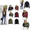 Stylish Womens Classic Padded Bomber Jacket Vintage Zip Biker Coat Long Sleeves