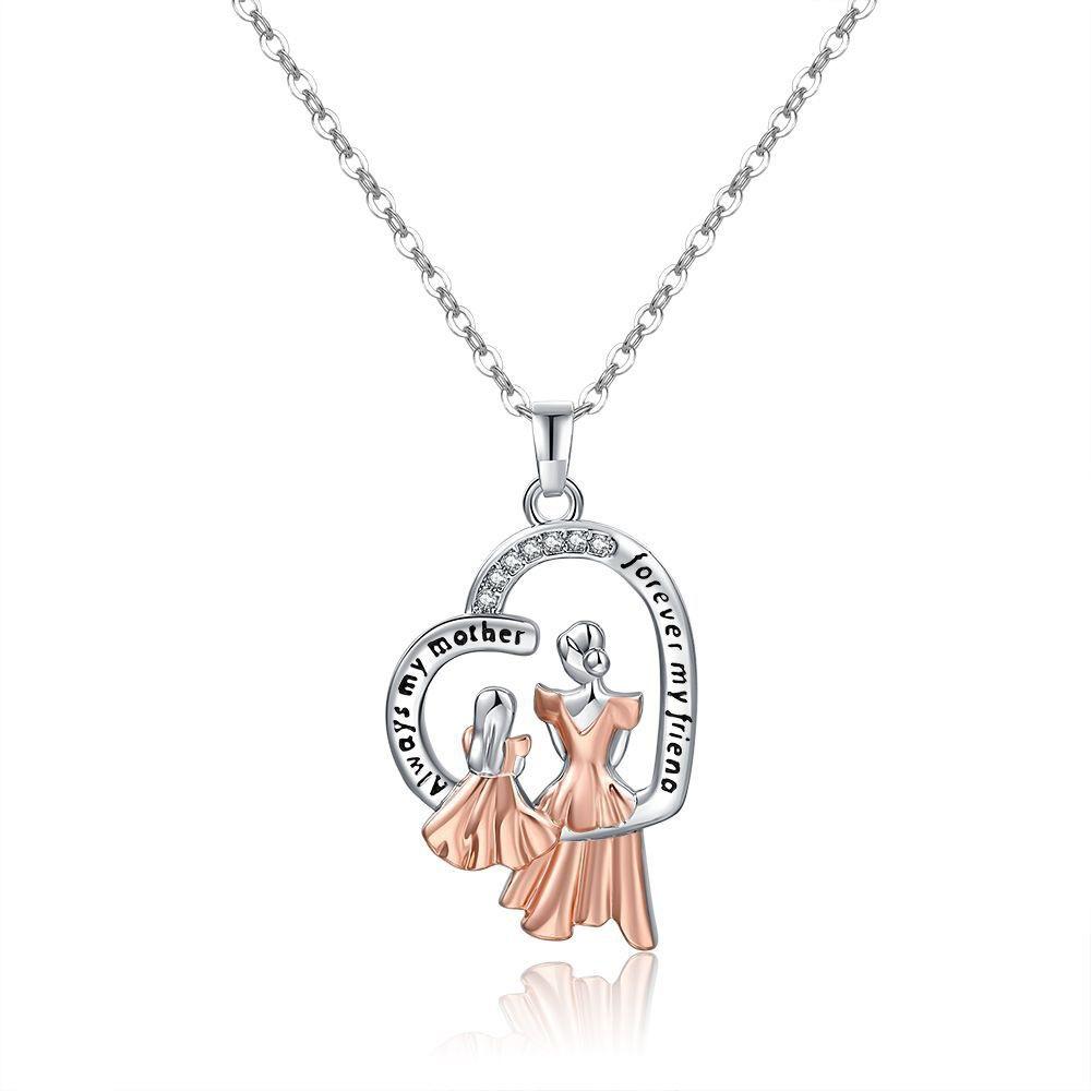 Mother-daughter Love Necklace, Women's Style Fashion Pendant, Collarbone Chain, Two-color Zircon Item Jewelry.