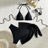 2025 European & American Print Lace-Up Bikini: Sexy Three-Piece Swimsuit Women's Beachwear