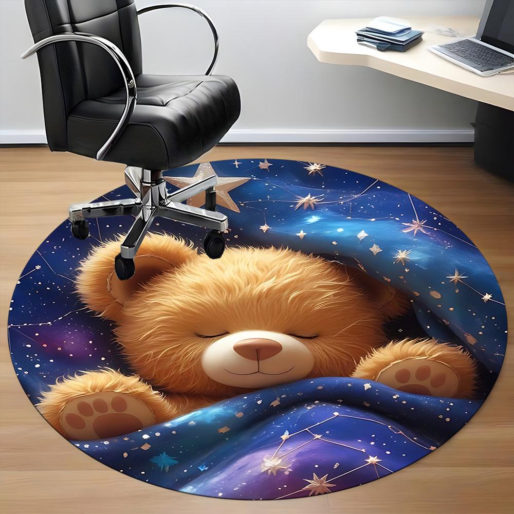 1PC Teddy Bear Constellations Office Round Area Rug, Mat Suitable ForOffice, Under Office Chairs Bedroom Living Room Home Decor, Room Deco