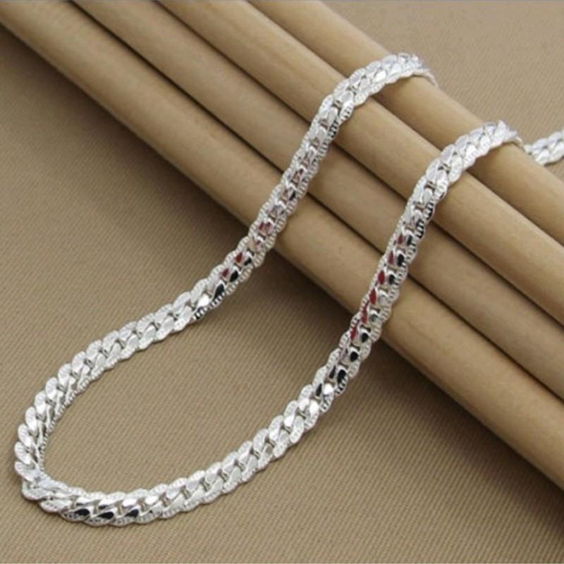 1pcs Silver Plated Necklace Women Simple Hip Hop Style 5mm Full Side Copper Chain Copper Lobster Clasp Jewelry