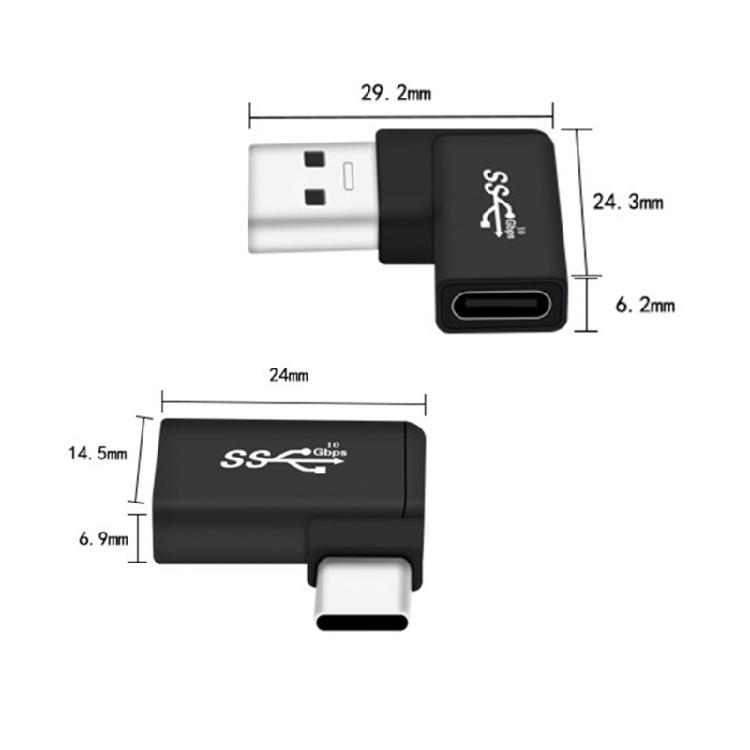 1Pair USB C To USB 3.0 Adapter 90 Degree Type C Connectors for Device Connectivitys and Charging
