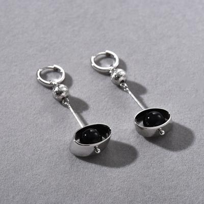 Design Originale Premium Metallo Placcato Rame Platino Agata Nera Ciondolo Fibbia Orecchio Orecchini Temperamento Orecchini alla Moda Donna