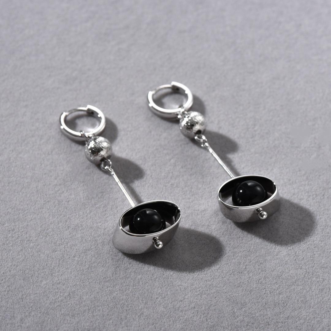 Оригинальный Дизайн Премиум Металл Покрытый Медью Платиной Черный Агат Подвеска Серьги-Застежки Серьги Характер Модные Серьги Женские