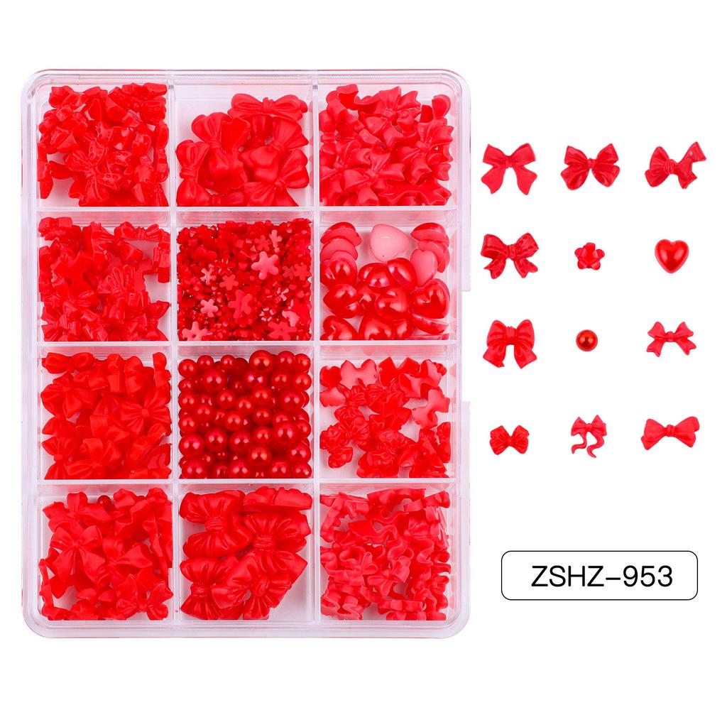 12-Grid Streamer Bow Tie Christmas White Red Resin Bow Nail Jewelry Mixed Set Diy