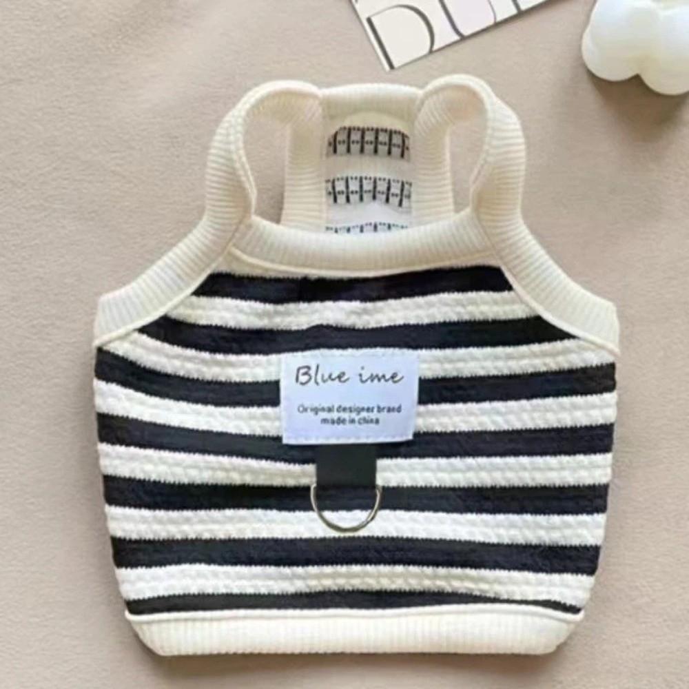 New Striped Dog Halter Top Black White Comfortable Beach Pet Outfit Polyester with Leash Ring Puppy Summer Vest Pet Supplies