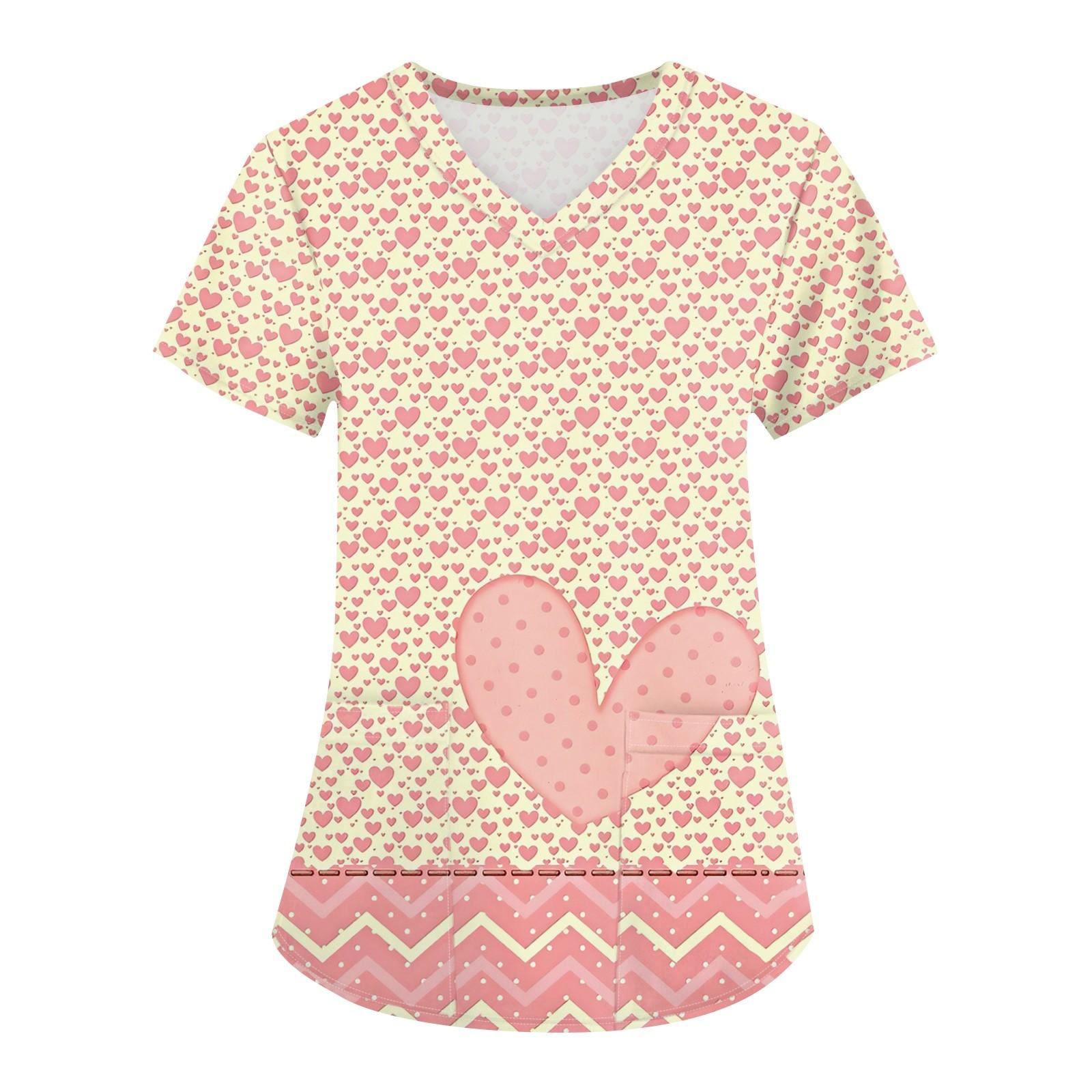 

Женская модная футболка с короткими рукавами и v-образным вырезом с принтом, маленькая рабочая футболка с карманами L бежевый