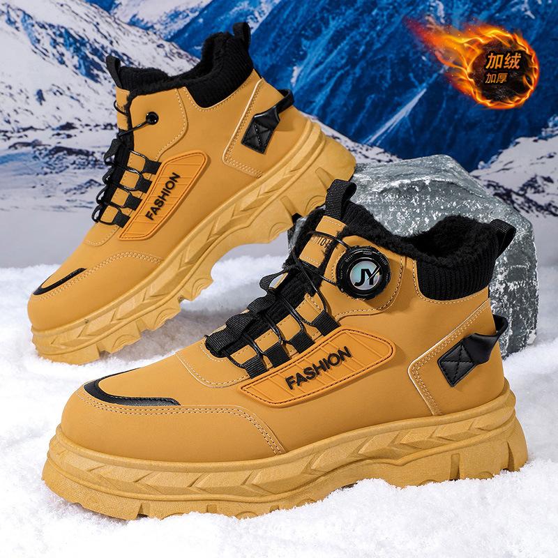 Winter velvet high-top Martin boots men's British retro tooling shoes thick-soled thickened thermal cotton shoes short boots men's shoes