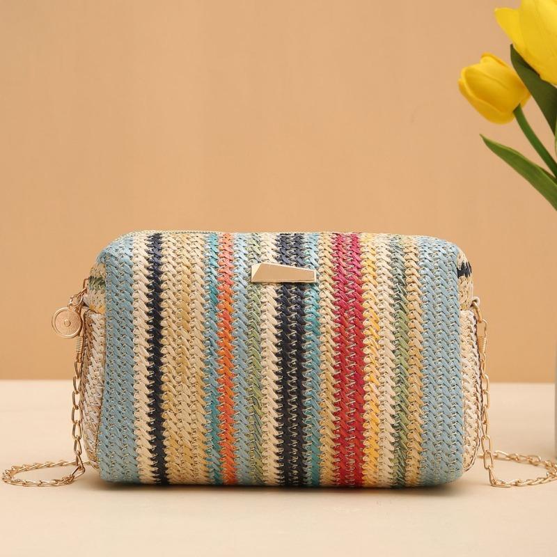 Rainbow Straw Bag Irl Handbags Woven Camera Bag Versatile Girl Messenger Bag Chain Bag
