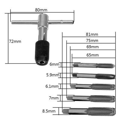 New 6 Pcs/Set Tap Drill Wrench Tapping Threading Tool M3-M8 Screwdriver Tap Holder Hand Tool Thread Metric Plug Tap Screw Taps