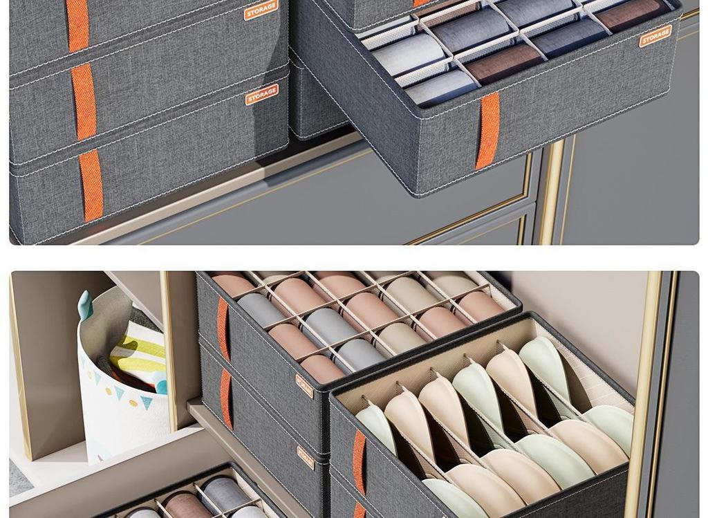 Foldable Underwear Storage Box Divided Organizer with Compartments for Closet