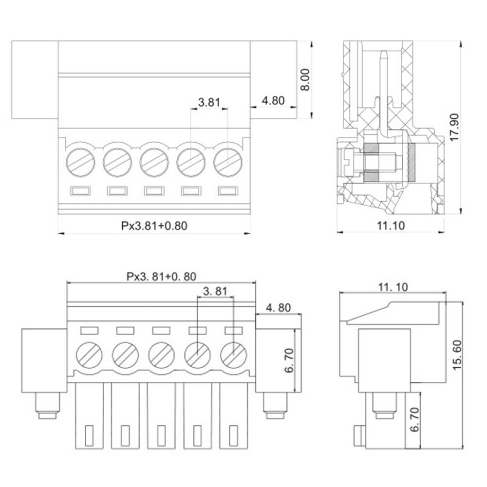 2P/3P/4P/5P/6P/8P/9P Pluggable Terminal Block Connector JM15EDGKM 3.81mm Pitch Connector