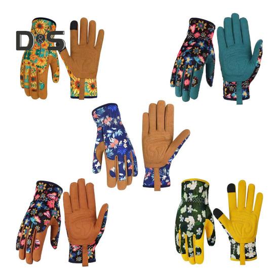 1 Pair Women Gardening Gloves Wear-resistant Thick Five Fingers Anti-slip Sweat-Absorbent Scratch Resistant No Stab Weeding Gloves Digging Planting