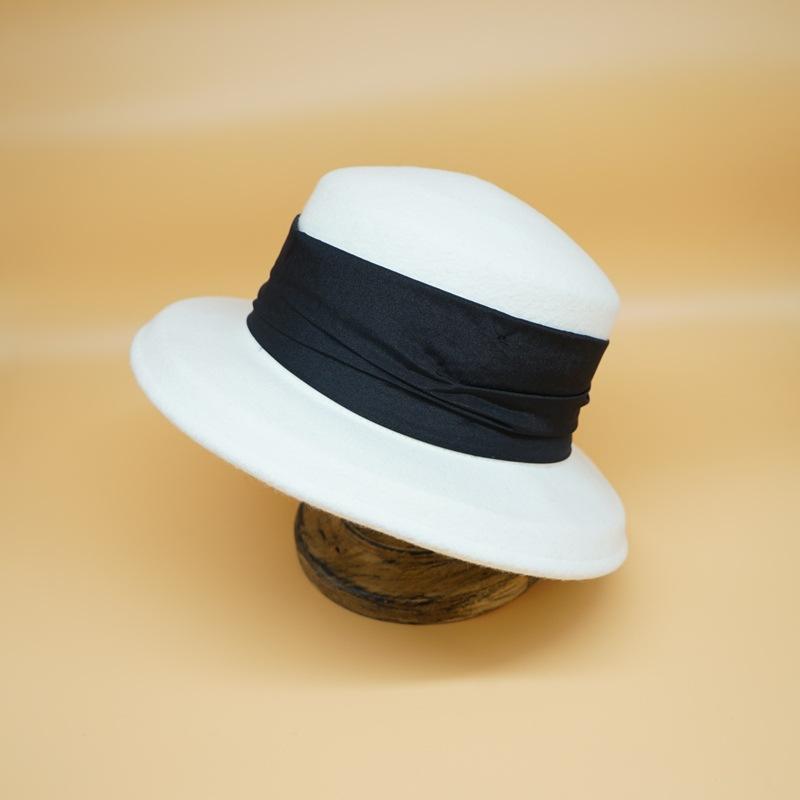 White Wool Elegant French Retro Japanese Hepburn Bell-Shaped Basin Hat Women'S Autumn And Winter British Foreign Trade Fisherman'S Top Hat