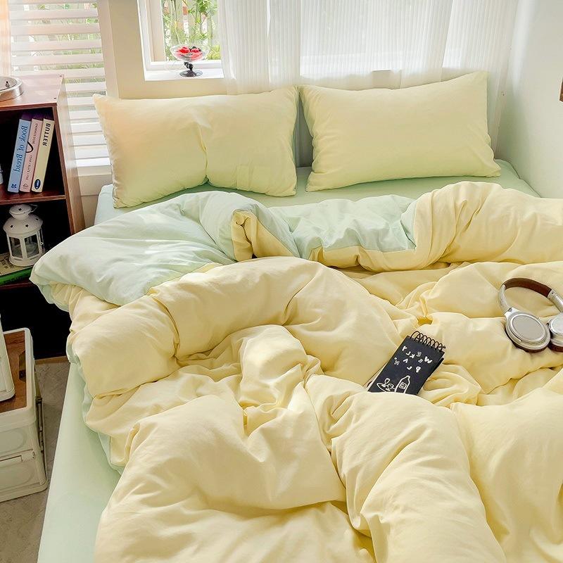 Class A Maternal And Infant Grade Solid Color Four-Piece Set Washed Cotton Double Quilt Cover Dormitory Bed Sheet 3Pcs Set Bed Hat Quilt Cover