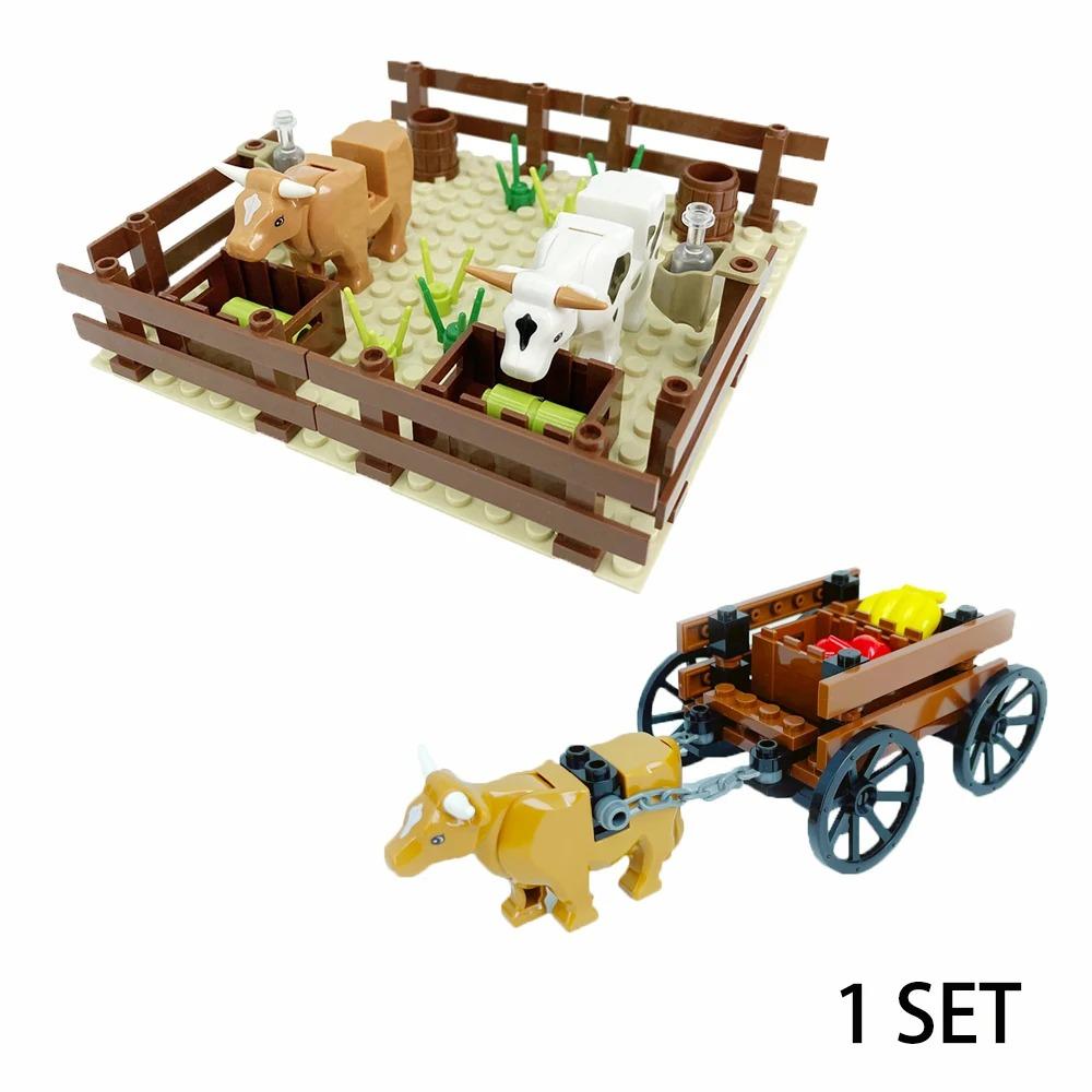 MOC Set Fermă Blocuri de Construcție Plantă Cultură Dovleac Grajd Cal Vaca Cerc Animale Oraș Vedere Stradală Cărămizi Model Jucării
