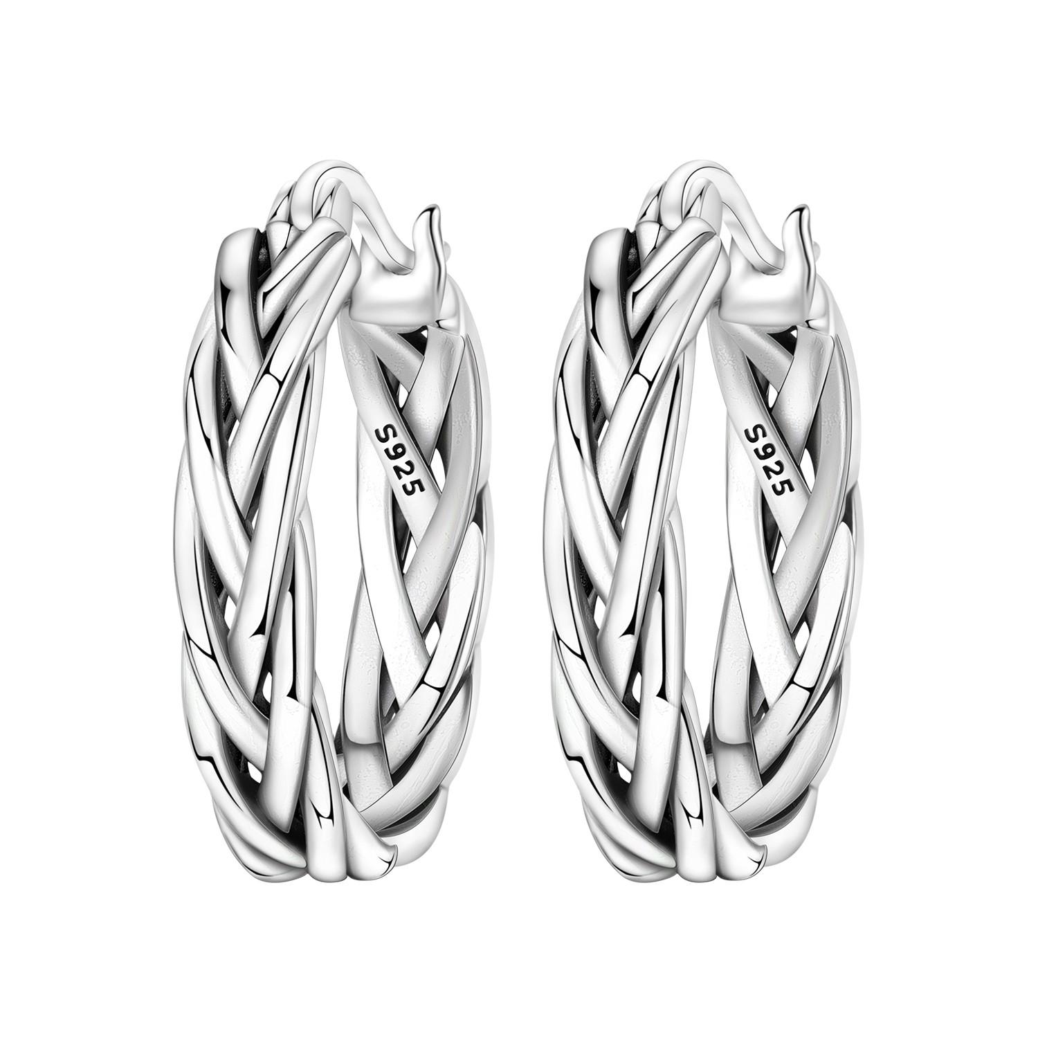 

S925 Sterling Silver Vintage Basic Woven Earrings Hoop Earrings Women Jewelry Original Trendy Anniversary Gifts