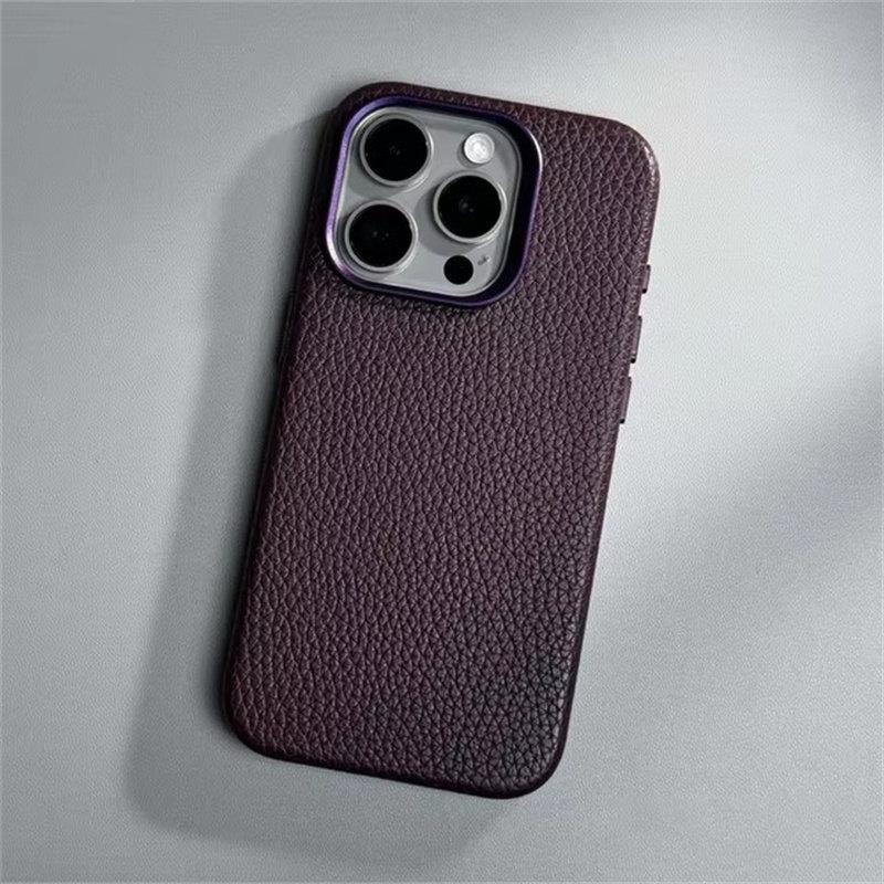 Luksus Trådløs Lading MagSafe Leather Telefonveske For iPhone 14pro 16 pro max 14 15 13 pro 12 Alloy Lens Protective Hard Cover