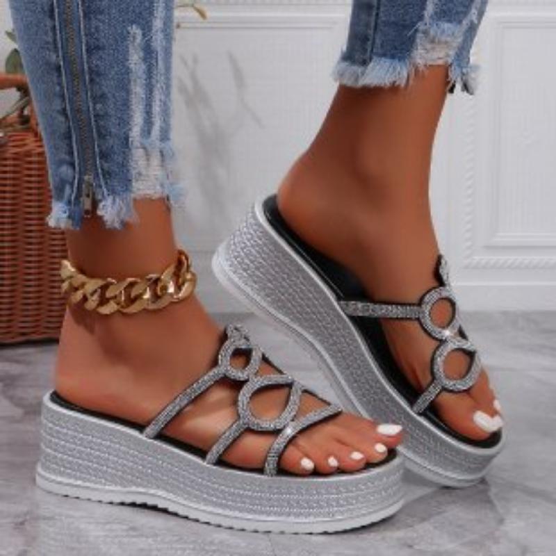 Frauen Sommer Dicken Sohlen Hausschuhe Mode Kristalle Freizeit Plattform Maultiere Hausschuhe Neue Weibliche Outdoor Elegante Dicke Sohle Schuhe