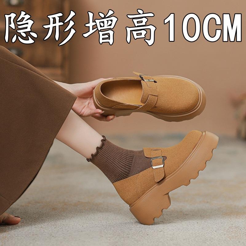 Inner height increase women's spring new retro Maillard soft-soled Boken single shoes all-inclusive platform toast shoes