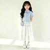 Girls Summer Preppy 2 Piece Set Ruffle Short Sleeve Shirt And Tiered Cake Skirt Outfit For Big Kids