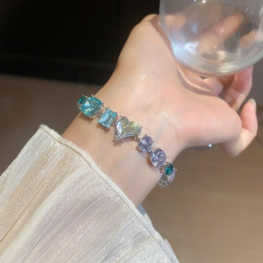 Square Round Zircon Crystal Bracelet Jewelry Accessories Women's Hand Bracelet  Party Dress
