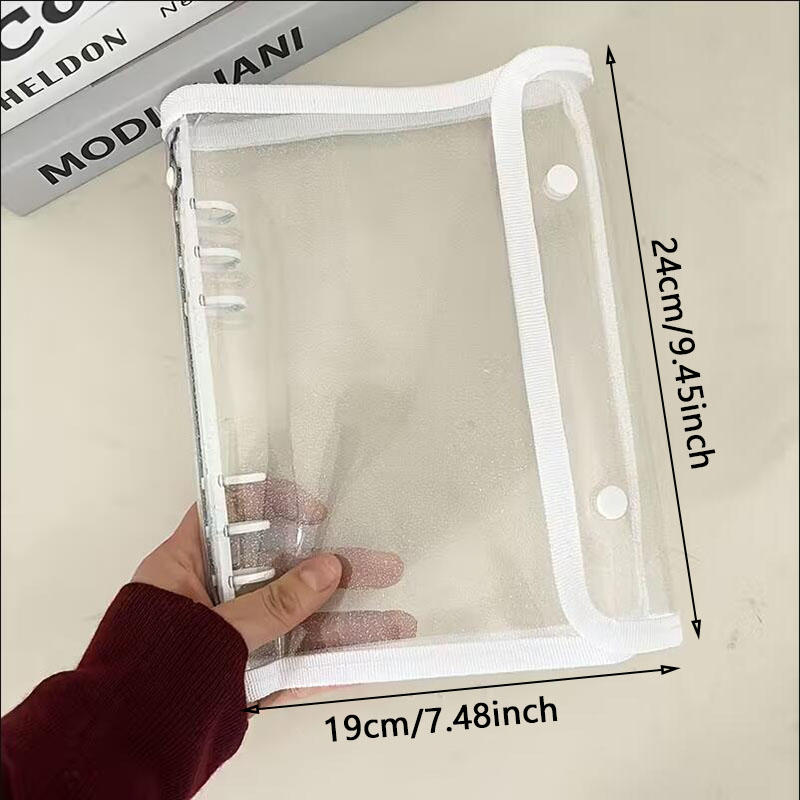 A5 PVC Binderhülle 6-Ring Doppel-Druckknopfverschluss Kantenumschlagenes Transparentes Design Notizbuch-Organizer zur Aufbewahrung von Papierdokumenten