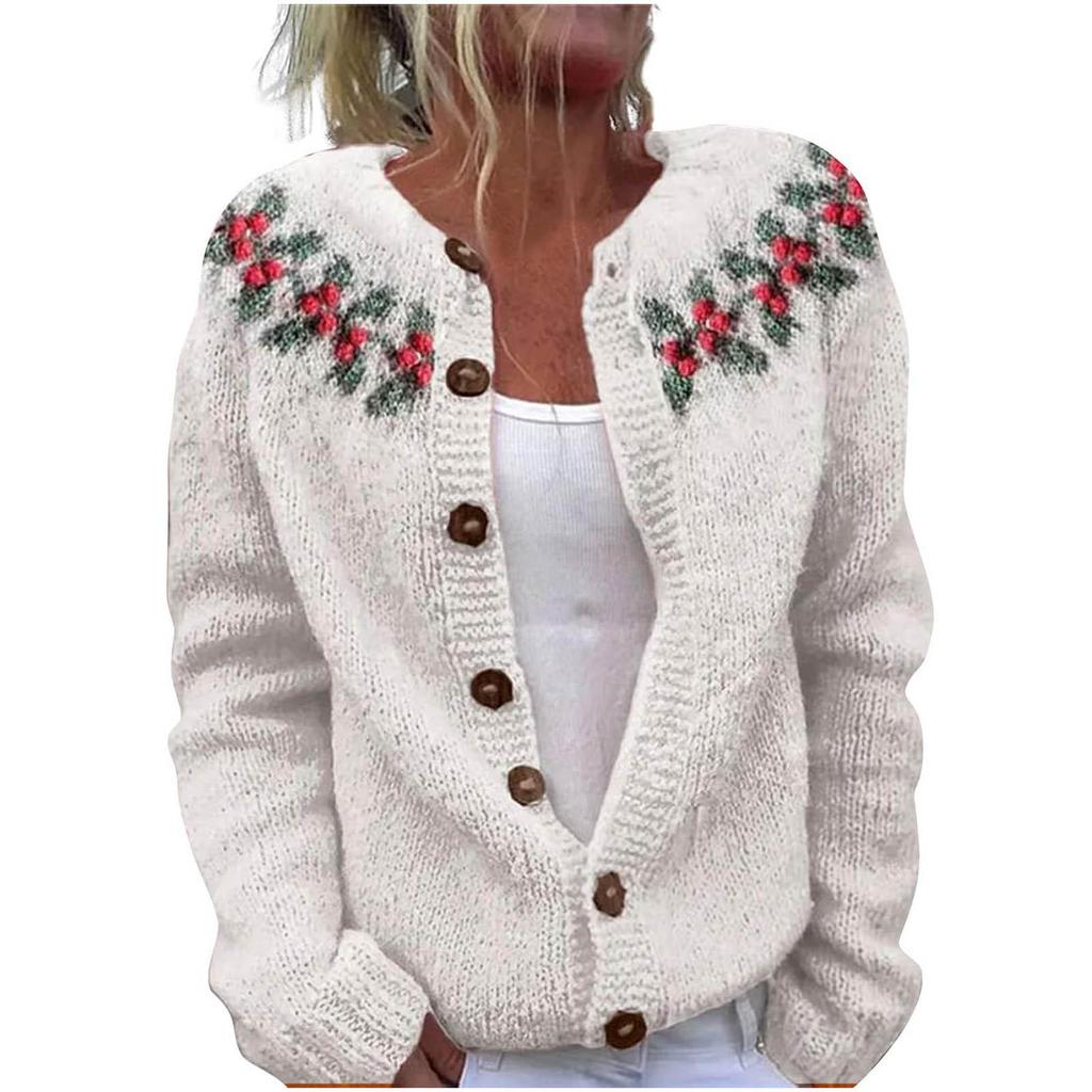 3D Digital Print Faux Wool Cardigan Knit Jacket for Women