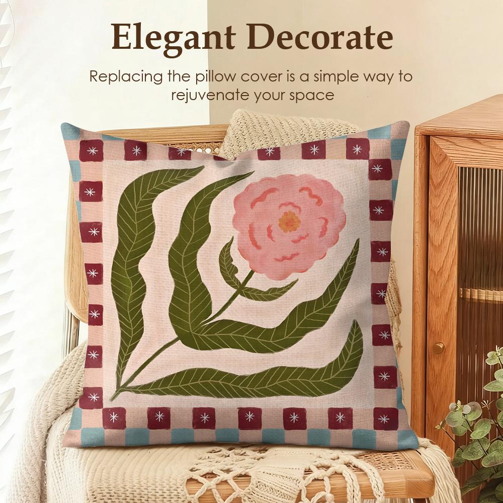 Flower Ins Simple Art Cushion Cover Natural Linen Organic Fabric Double-Sided Printing Sofa Home Decor Gift Pillow Case