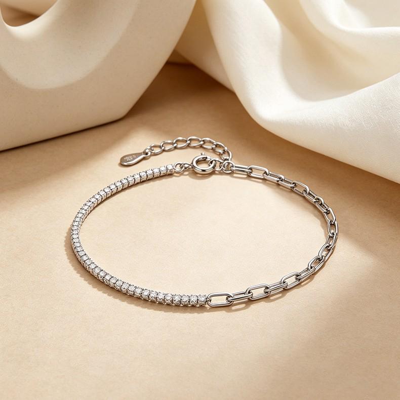 European Minimalist S925 Silver Cubic Zirconia Bracelet - Unisex, Stackable, High-End Jewelry