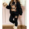 Girls' Leopard Bear Casual Comfortable Soft Loose Pullover Sweatshirt and Leggings 2-Piece Set, New Autumn/Winter, Playful, Sweet and Cool Style