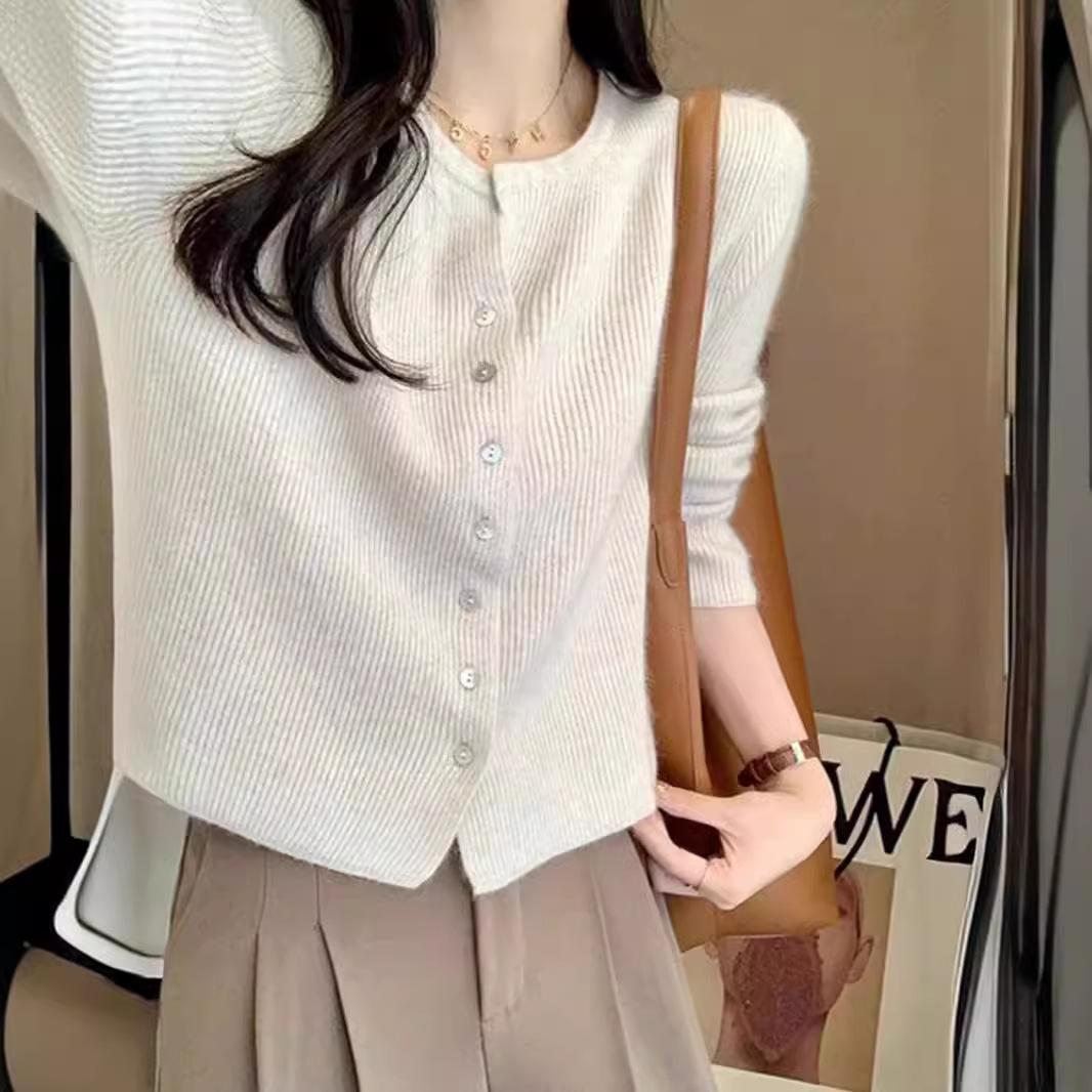 

Весенне-осенняя тонкая вязаная куртка, нежная на ощупь, женская одежда, французский темперамент, мягкий ворсистый кардиган, розовая женская 46-251 (average size)