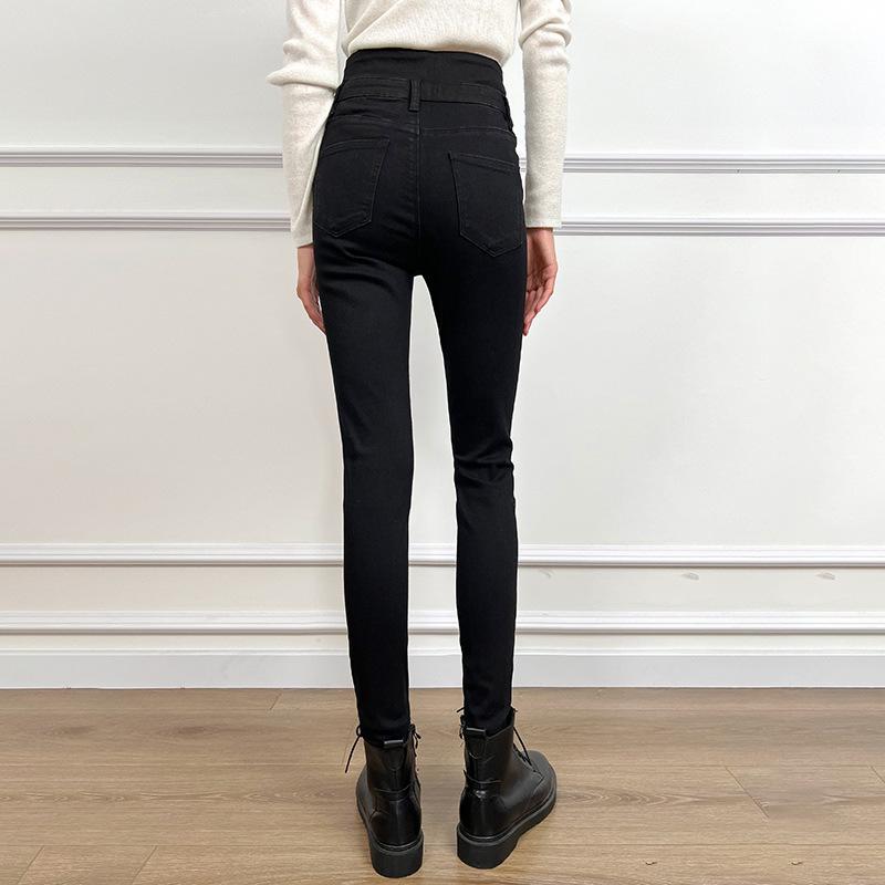 2026 Spring Black High-Waisted Stretchy Skinny Denim Pencil Pants for Women - Leg-Lengthening & Body-Shaping Cropped Design