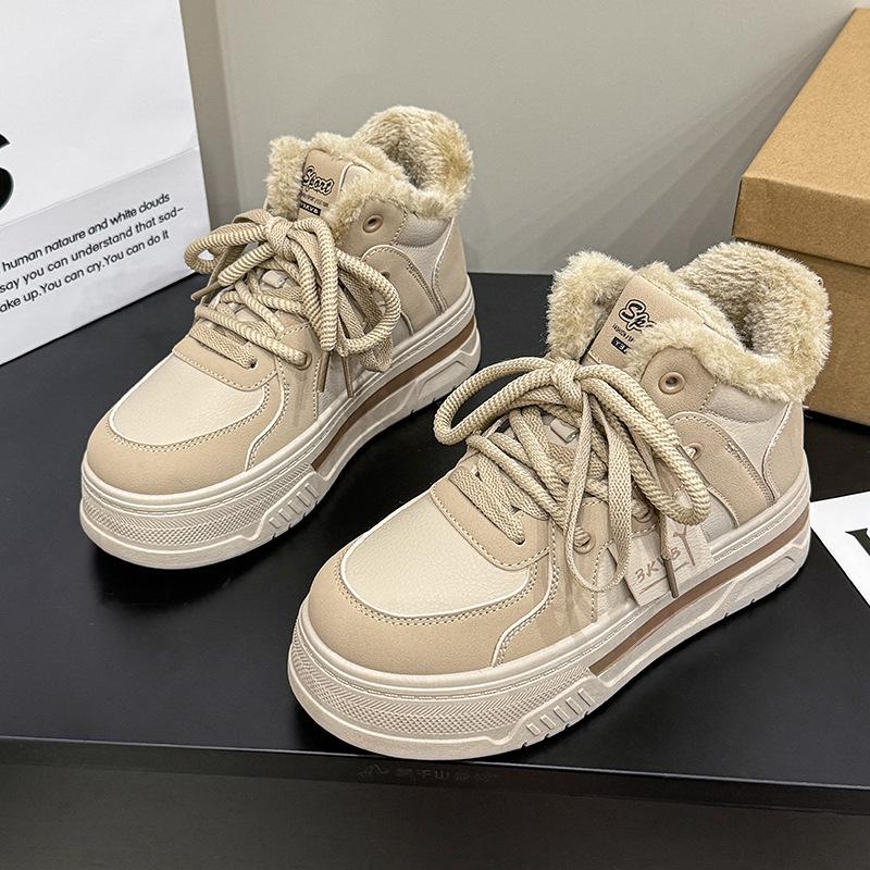 

Winter velvet thickened casual shoes women s 2024 new Korean version versatile student platform snow boots warm sports tide 35 чёрный